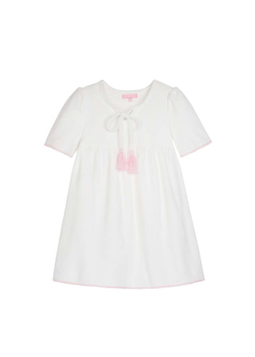 tween girls white terry cloth dress with pink trim and pink tassels