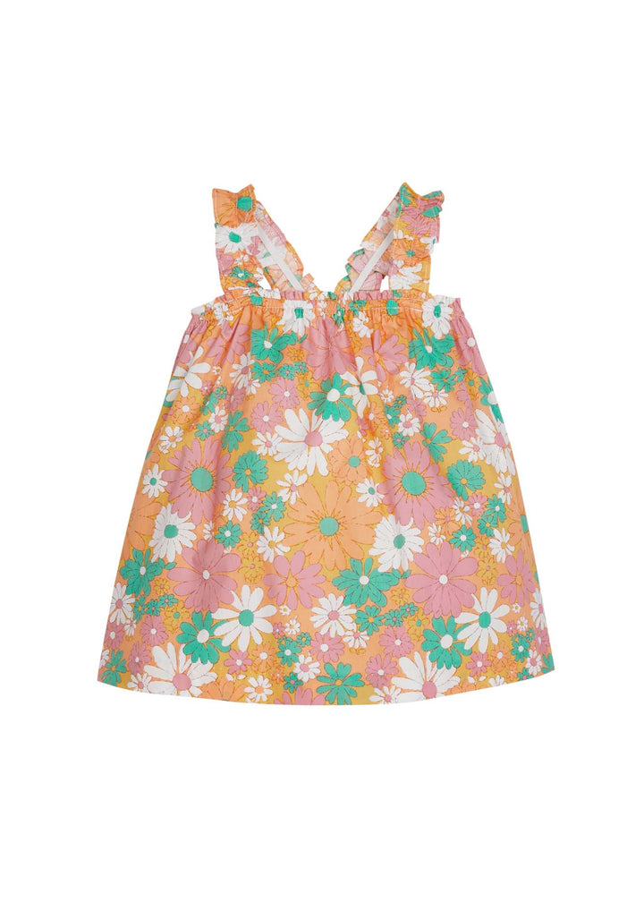 tween girls retro floral printed top in orange pink and green