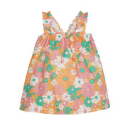 tween girls retro floral printed top in orange pink and green