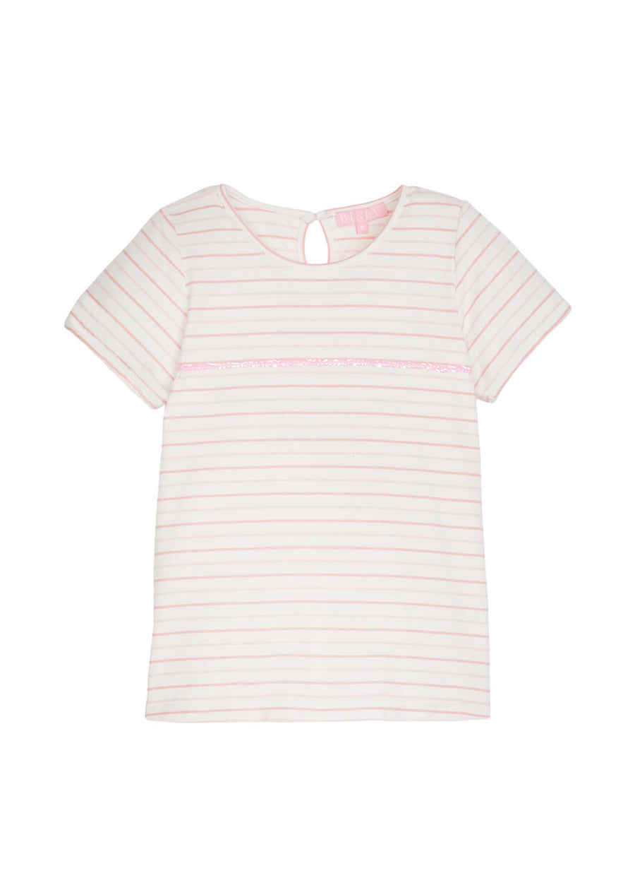 Sequin Stripe Tee - Pink & Orange