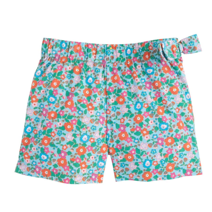 Vintage retro blue and coral floral shorts for girls and tweens