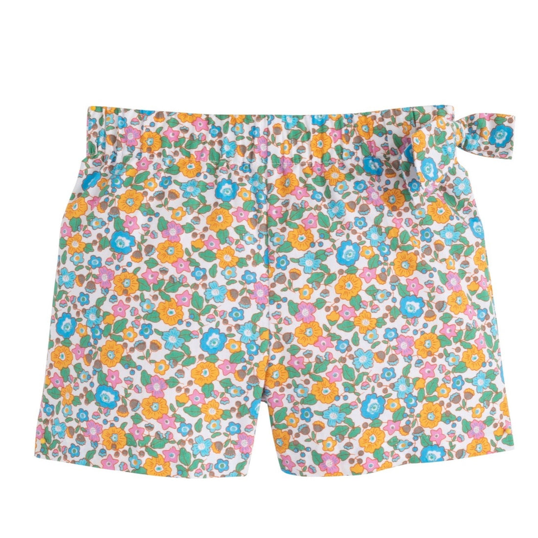 Marigold yellow buttercup floral shorts in a retro pattern