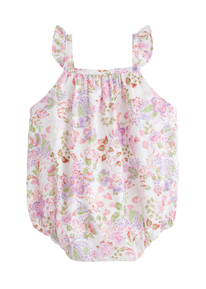 BISBY baby girl violet floral bubble romper with ruffle straps 