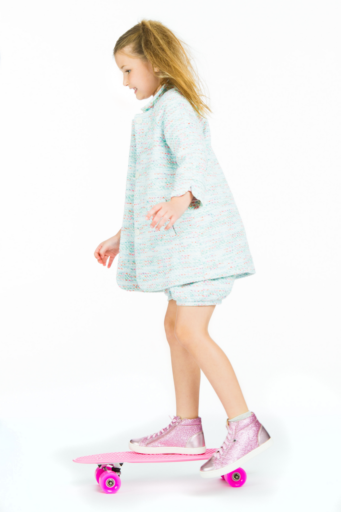 Blue sparkly tweed dress shorts for girls