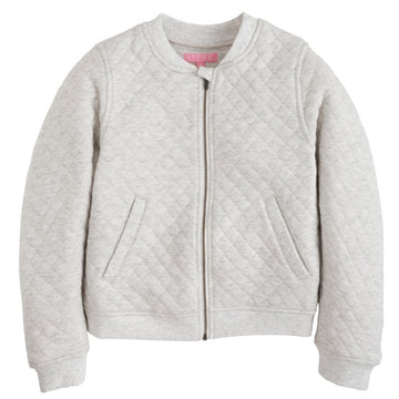 girls quilted zip up bomber jacket with pockets in gray