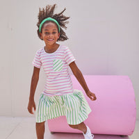 tween girls colorblock green and pink striped dress with front pocket 