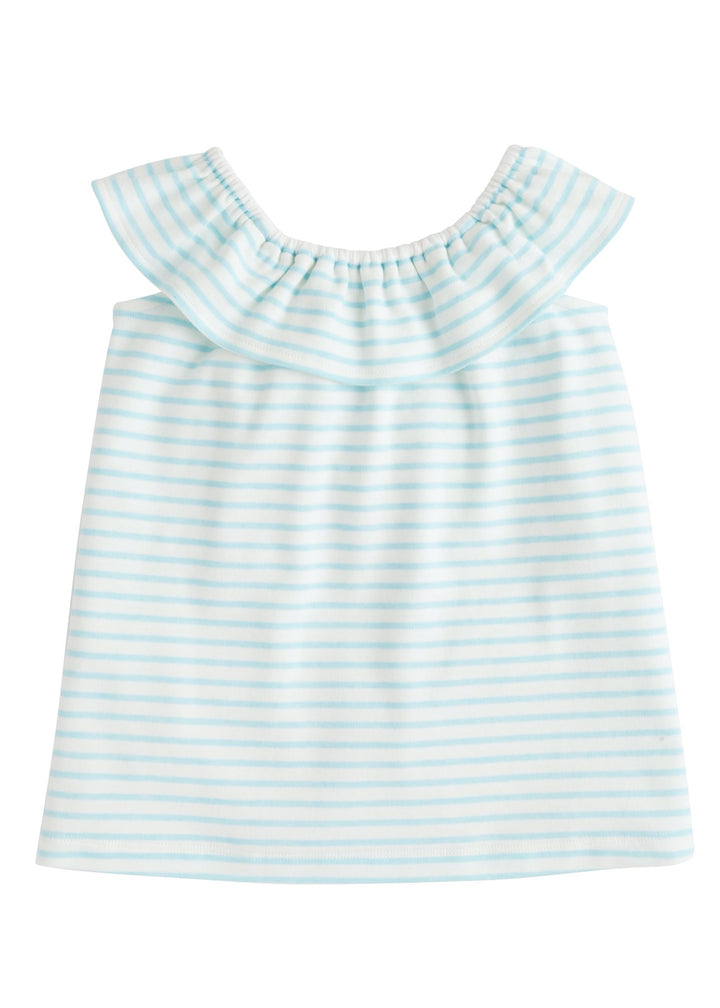 BISBY girls blue and white striped tank with ruffle detail
