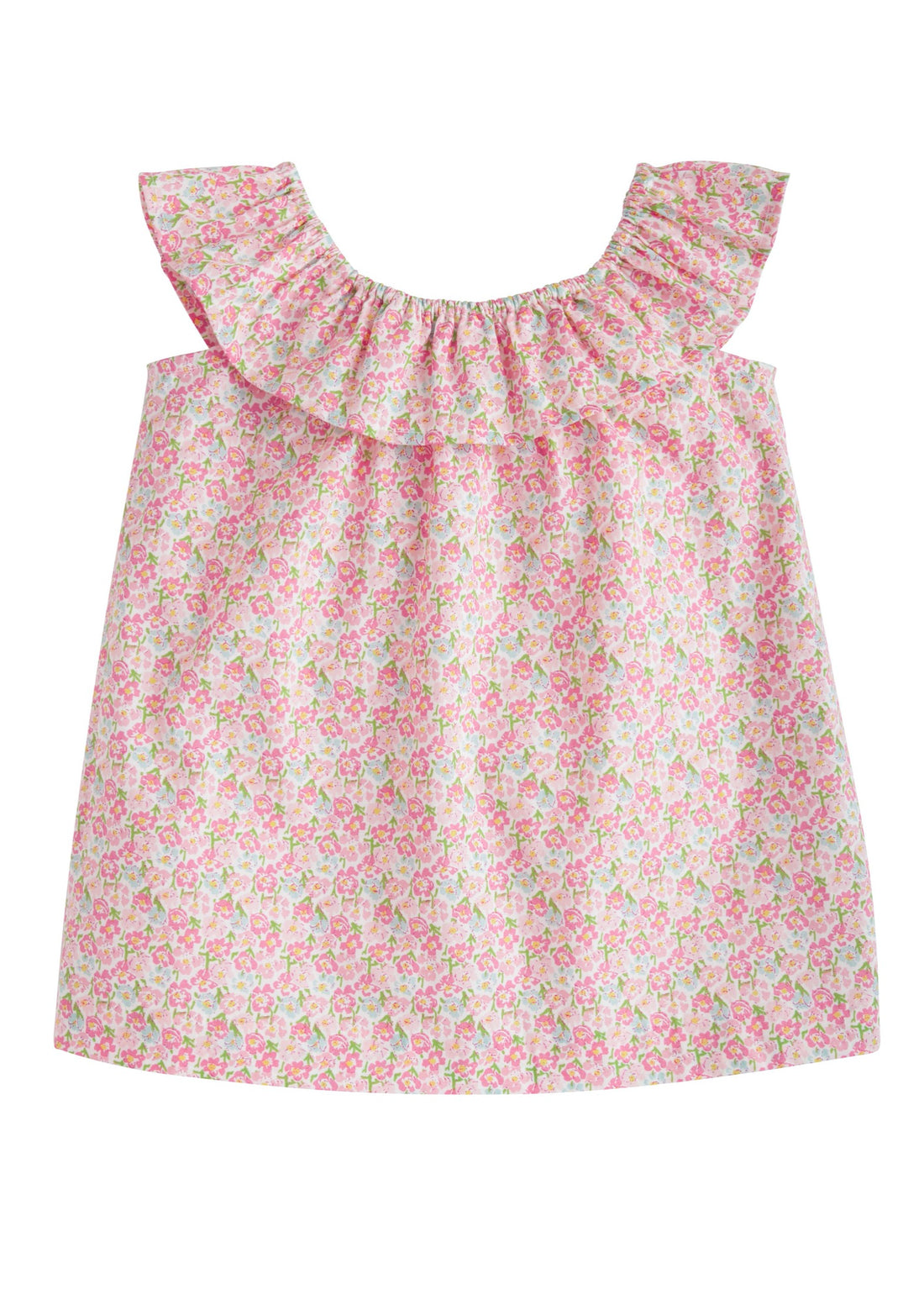 BISBY ruffled tank in pink and light blue floral pattern
