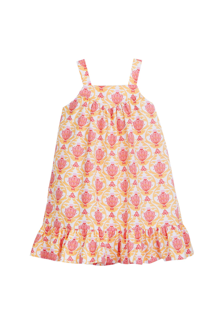 tween girls pink and orange floral dress with ruffle hem