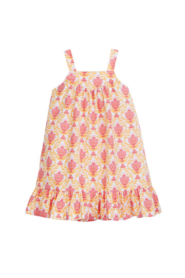 tween girls pink and orange floral dress with ruffle hem