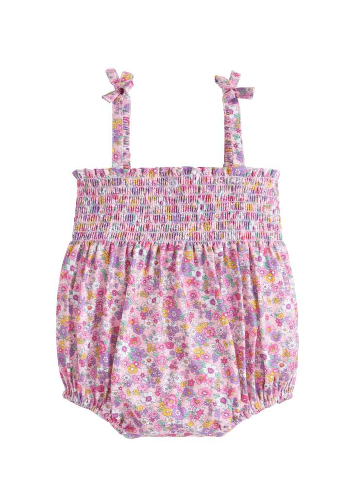 BISBY baby girl lucy bubble in wildflower meadow pink with ruched bodice