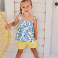 tween girls bright yellow shorts with elastic waistband and pockets
