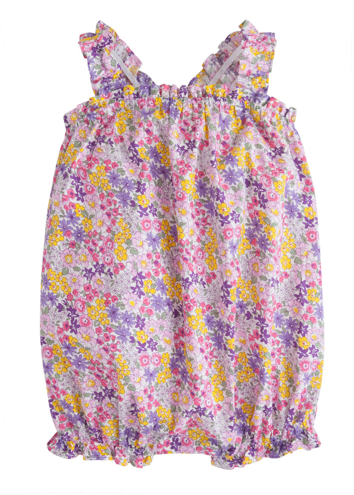 Pink purple and yellow floral romper bubble for baby girl by BISBY