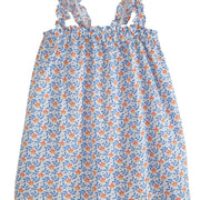 BISBY girls top with elastic neckline and straps in orange and blue blue floral pattern