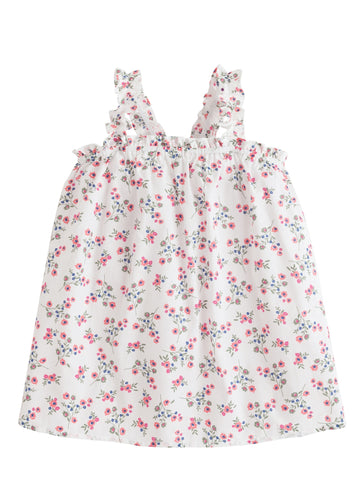 BISBY girls tank top with elastic neckline and straps with green and pink floral pattern