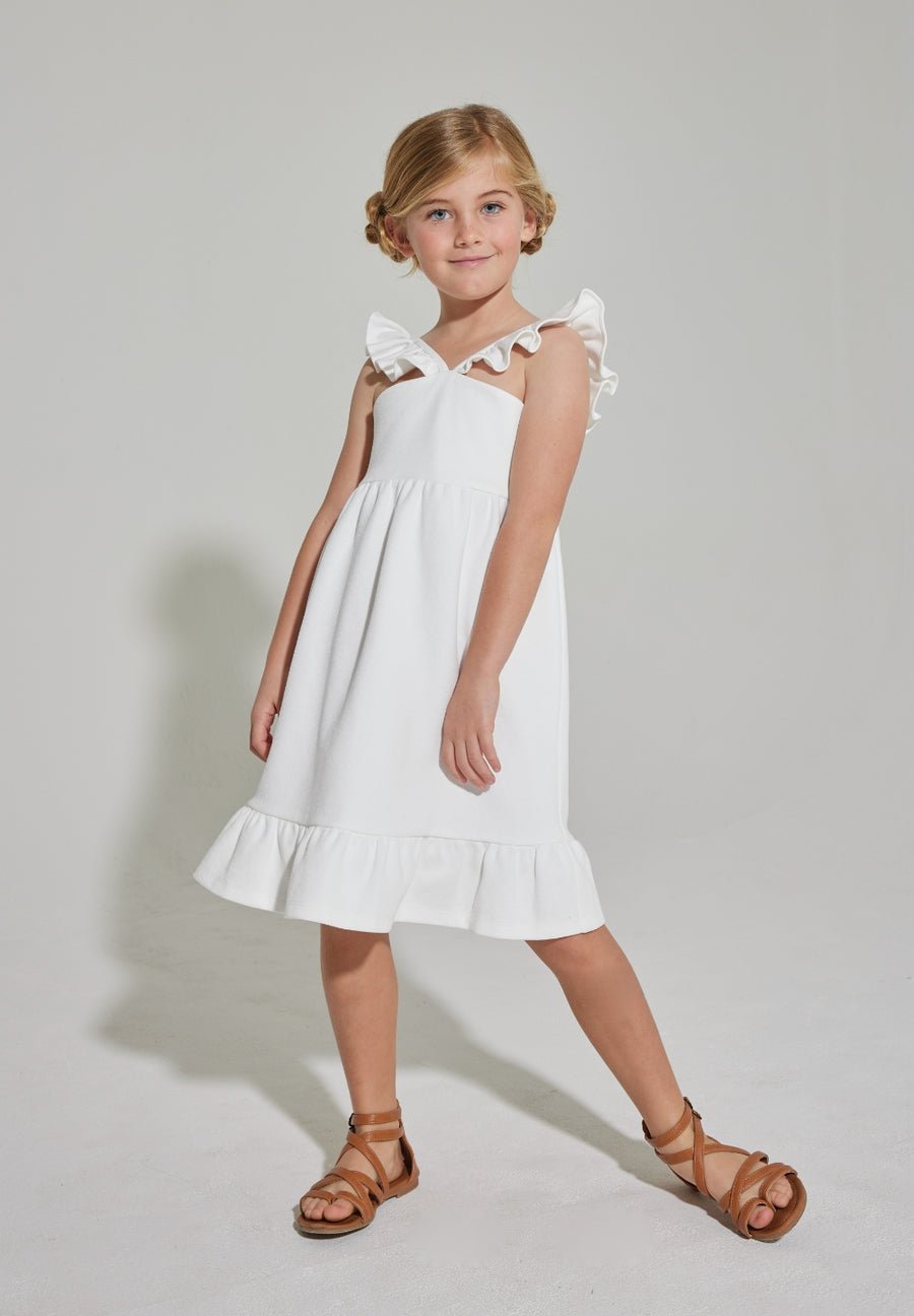 tween girls with pique dress with ruffle sleeves