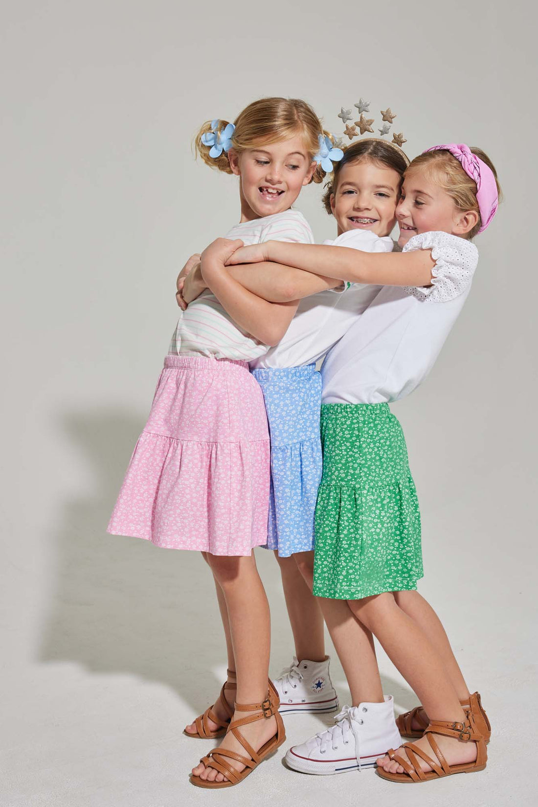 tween girls periwinkle and white floral pattern tiered skirt