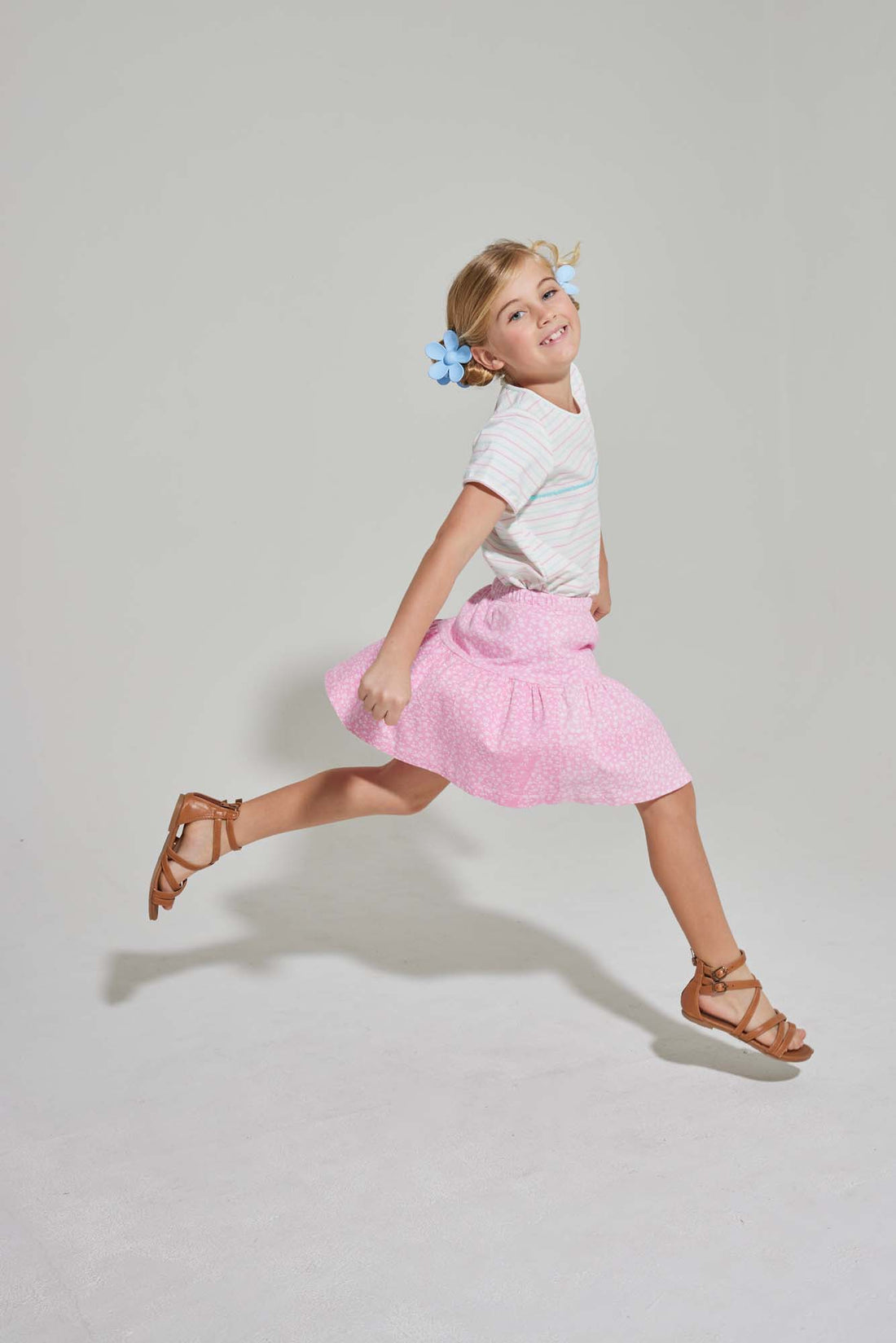 tween girls pink and white floral pattern tiered skirt 