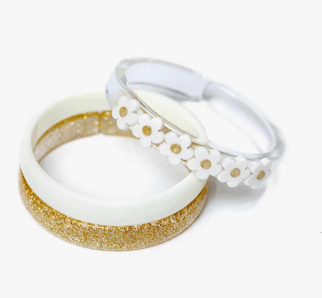 Gold Flower Power Bangles - Set of 3
