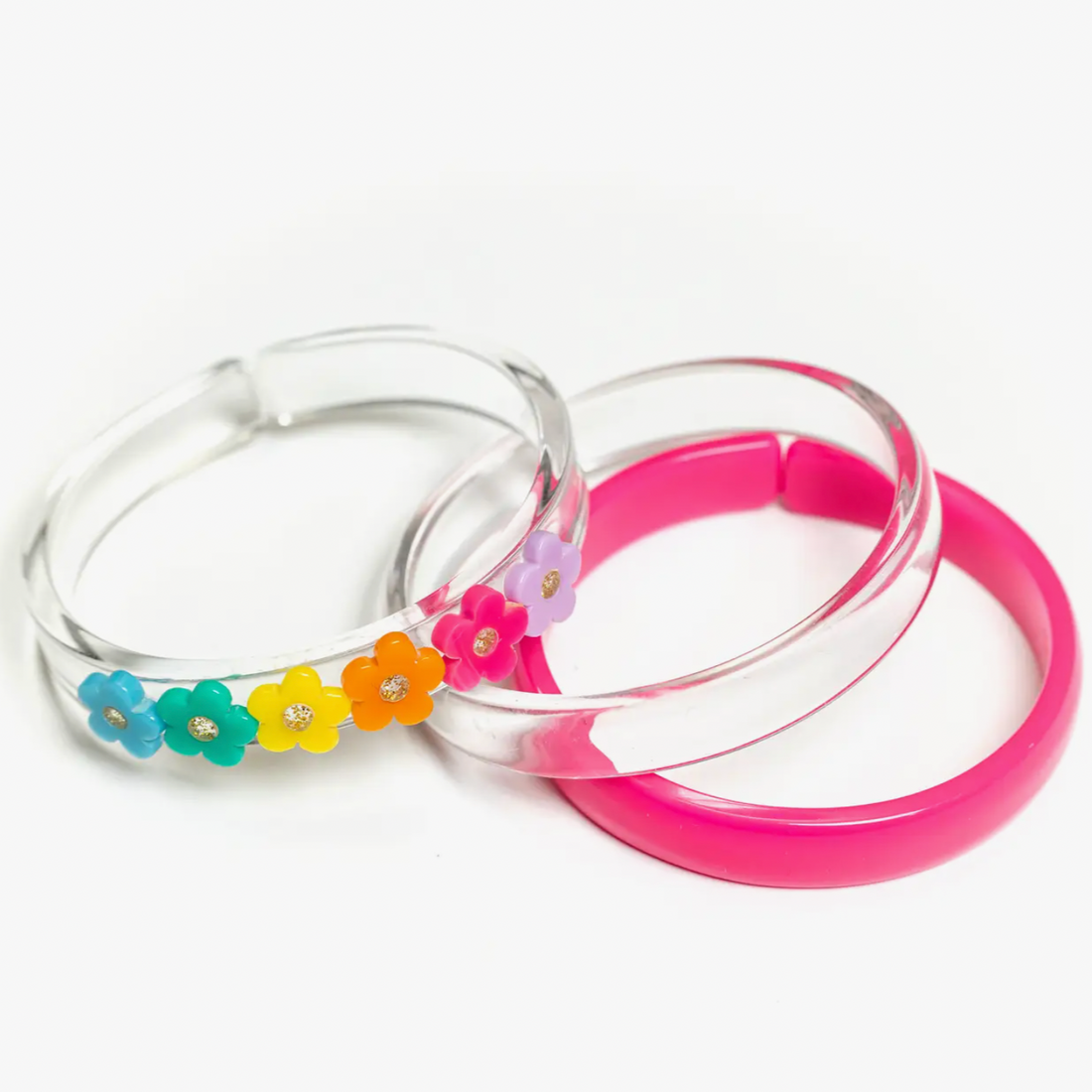 Hot Pink Flower Power Bangles - Set of 3