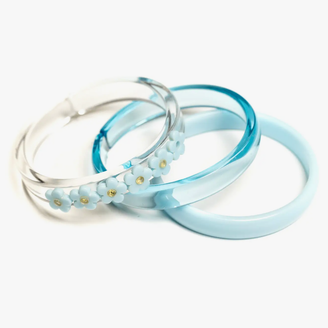 Blue Flower Power Bangles - Set of 3
