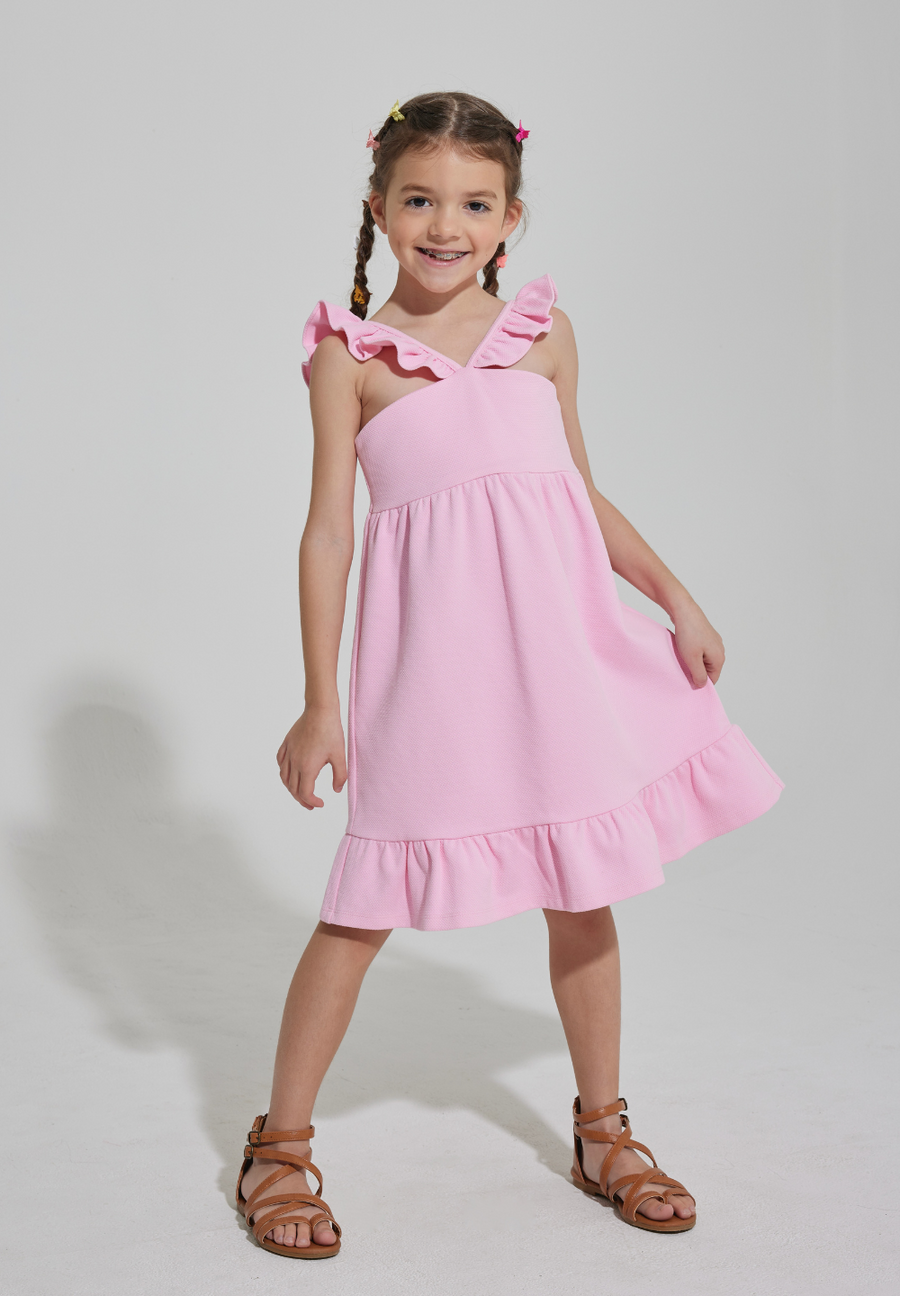 tween girls pink strappy dress with ruffles 