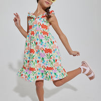 tween girls bright floral strappy dress with ruffles