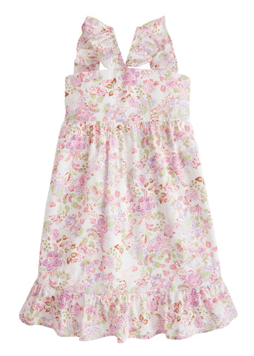 BISBY girls soho dress with cross ruffle sleeves and violet floral print
