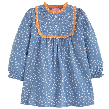 BISBY girl dress, girls blue and orange dress, ditsy floral dress, girl tween clothing
