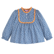 cotton shirt with Indigo pattern and orange trim for girls