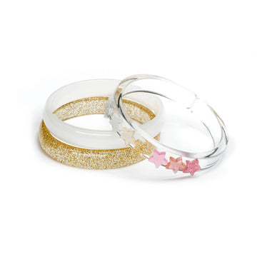 Stars Pearlized Pink Glitter Gold Mix Bangles - Set of 3