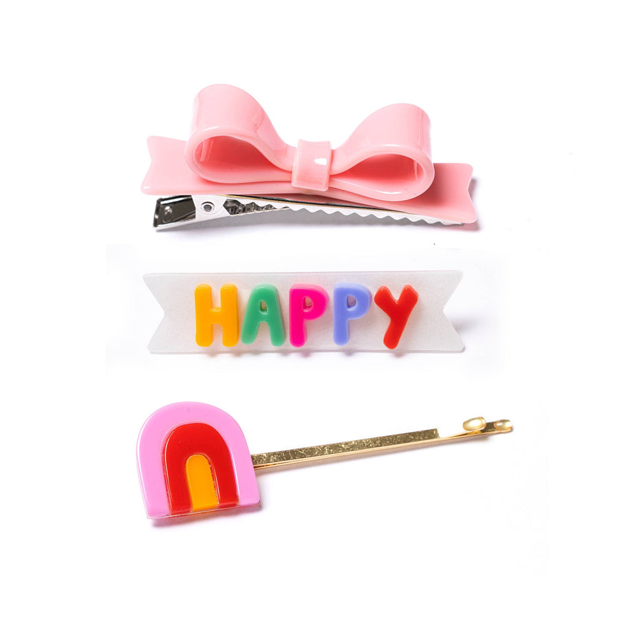 Hair Clips - Happy - Set of 3