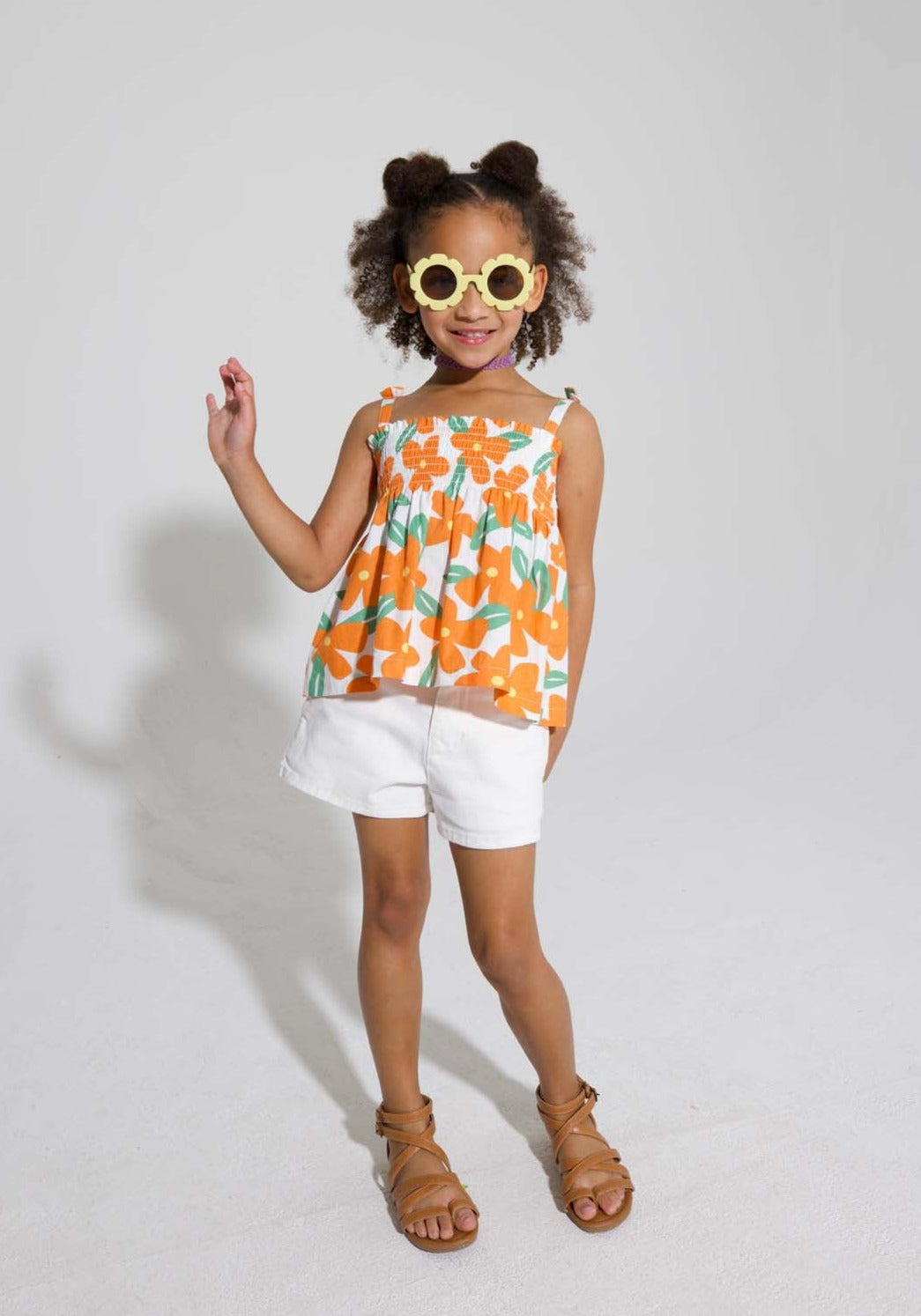 tween girls halter top in large orange floral pattern